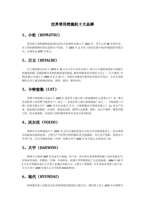 世界常用挖掘机十大品牌