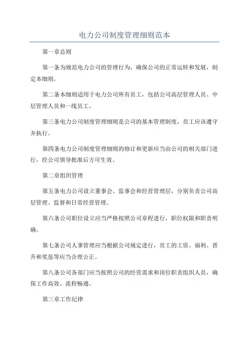 电力公司制度管理细则范本