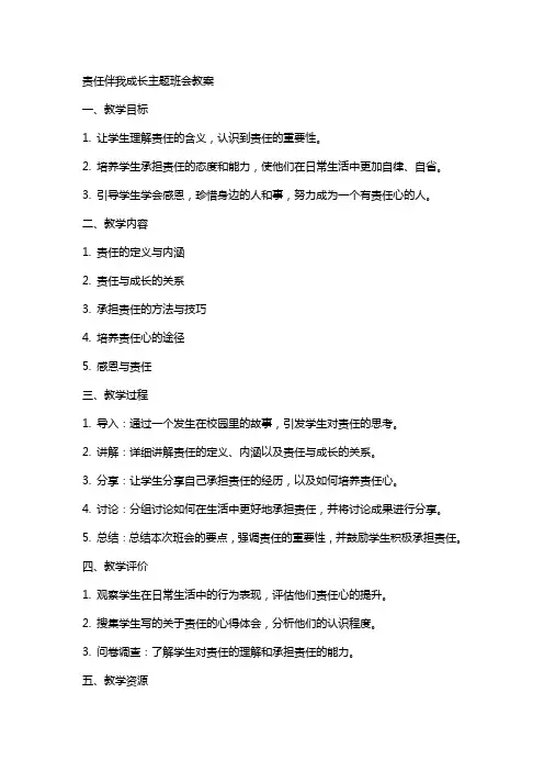 责任伴我成长主题班会教案