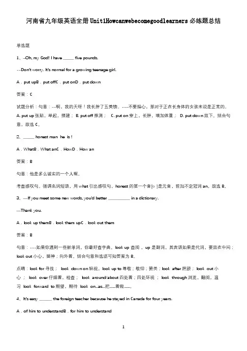 河南省九年级英语全册Unit1Howcanwebecomegoodlearners必练题总结