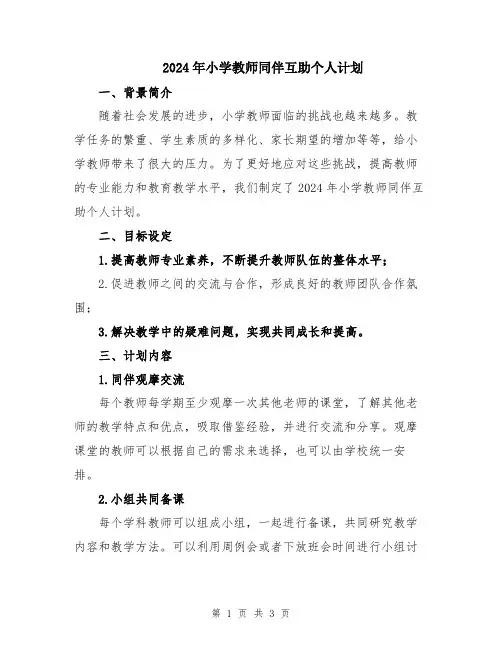 2024年小学教师同伴互助个人计划