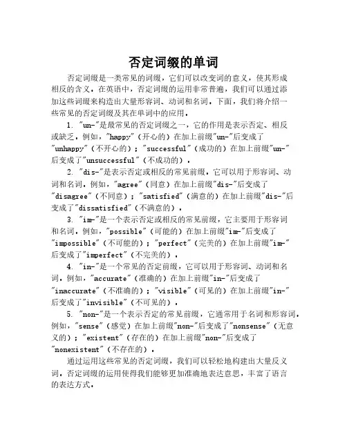 否定词缀的单词