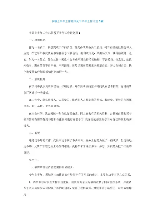乡镇上半年工作总结及下半年工作计划通用5篇