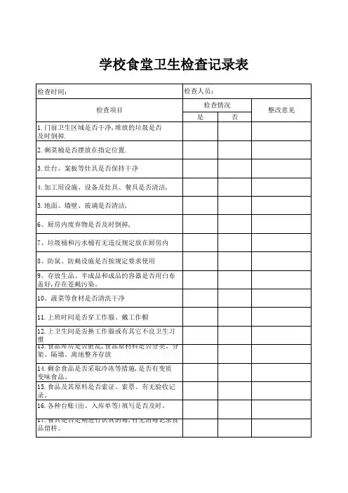 学校食堂卫生检查记录表