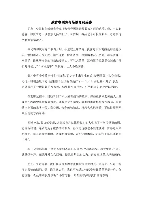 致青春预防毒品教育观后感