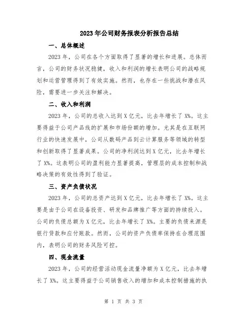 2023年公司财务报表分析报告总结