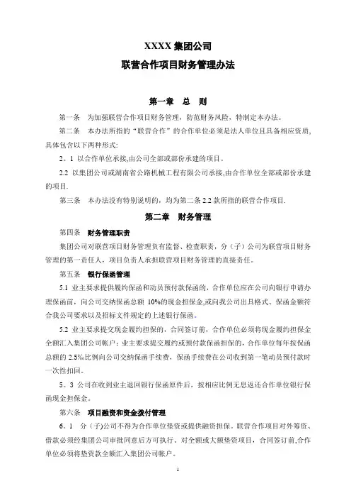 联营合作项目财务管理办法