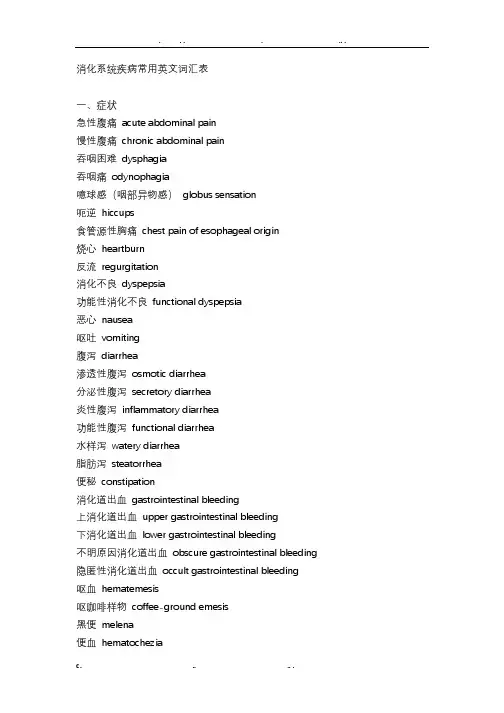 消化系统疾病常用英文词汇表
