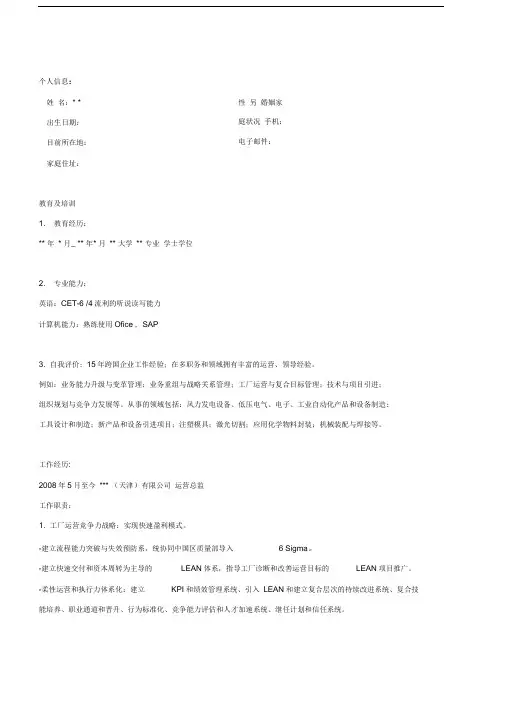 运营总监简历模板