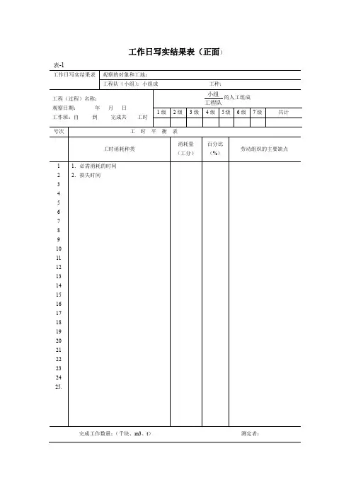工作日写实结果表1