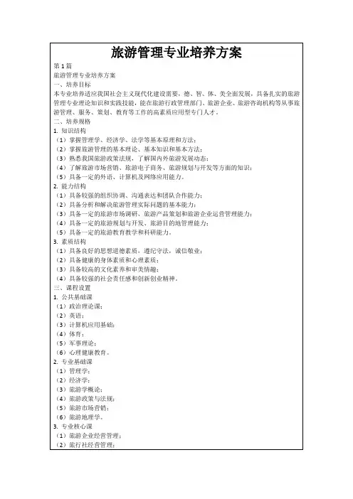 旅游管理专业培养方案