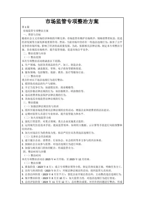 市场监管专项整治方案