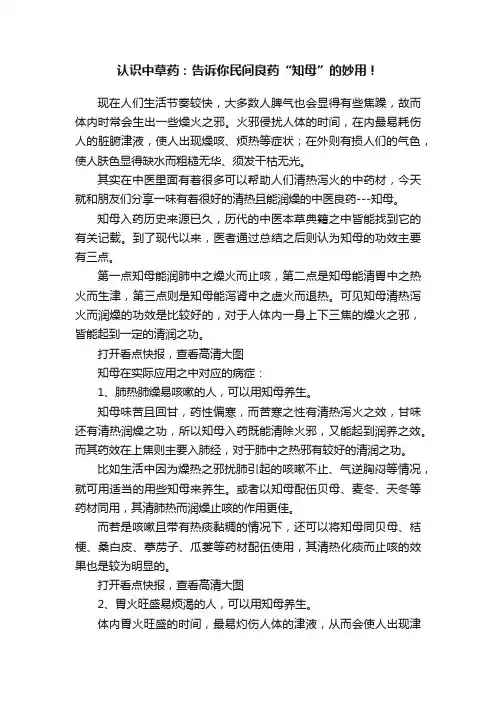 认识中草药:告诉你民间良药“知母”的妙用!