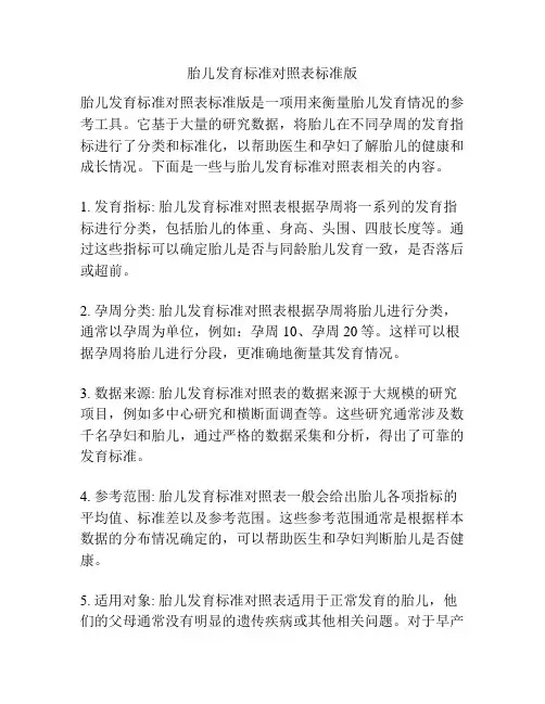 胎儿发育标准对照表标准版