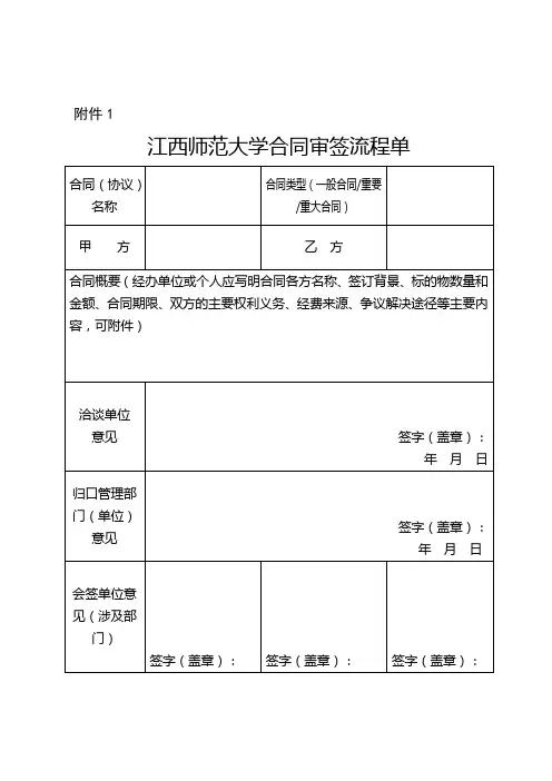 江西师范大学合同审签流程单