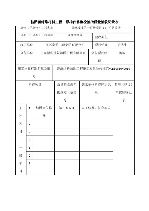 碳纤维材料工程检验批质量验收记录表