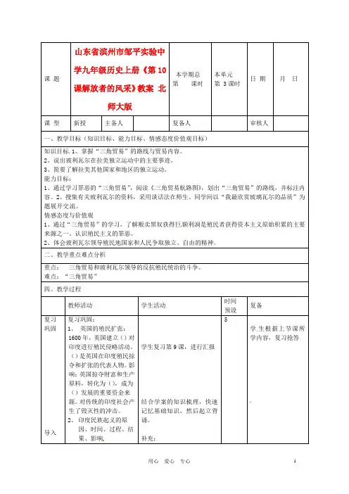 山东省滨州市邹平实验中学九年级历史上册《第10课解放者的风采》教案 北师大版