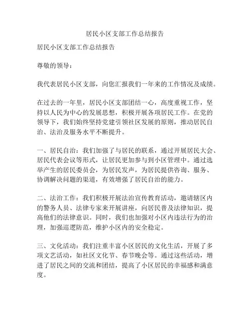 居民小区支部工作总结报告