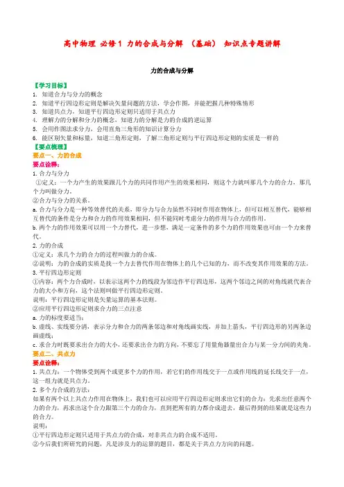 高中物理 必修1 力的合成与分解 (基础) 知识点专题讲解