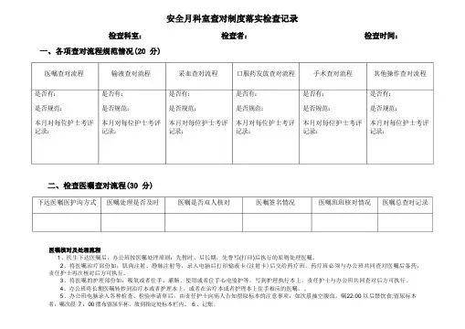患者身份识别和查对制度落实检查表