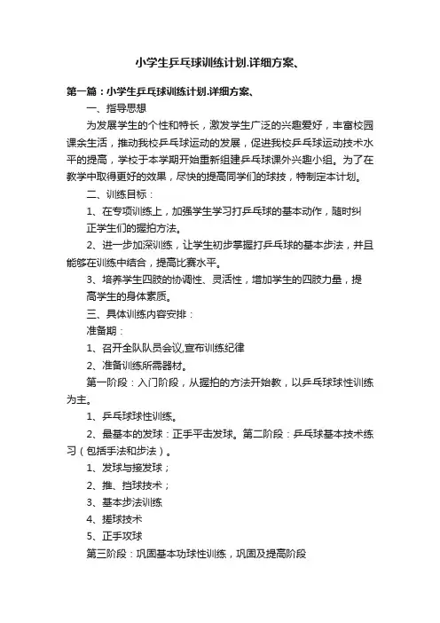 小学生乒乓球训练计划.详细方案、