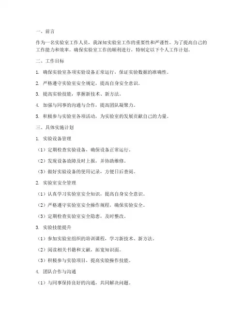 实验室工作个人工作计划