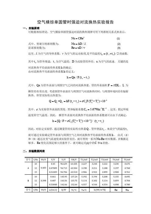 空气横掠单圆管时强迫对流换热实验1
