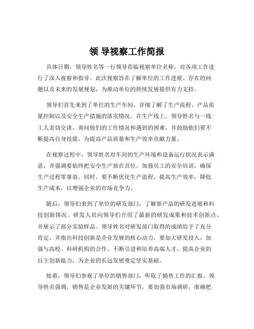 领 导视察工作简报