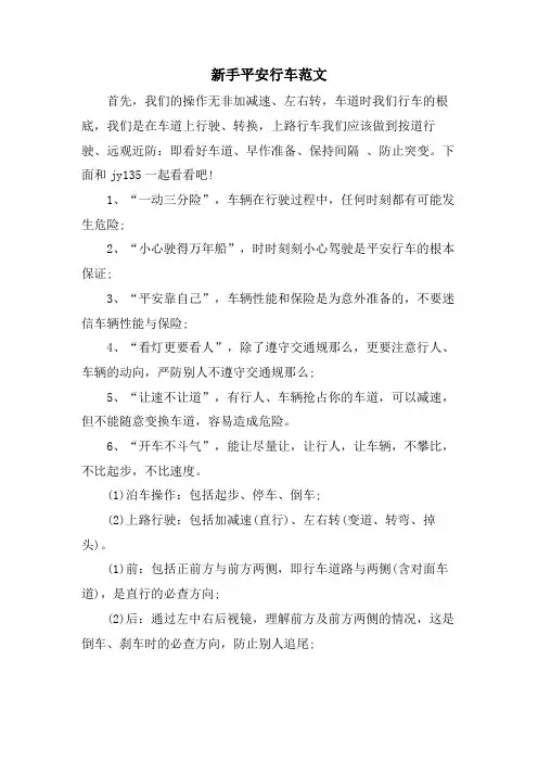 新手安全行车范文