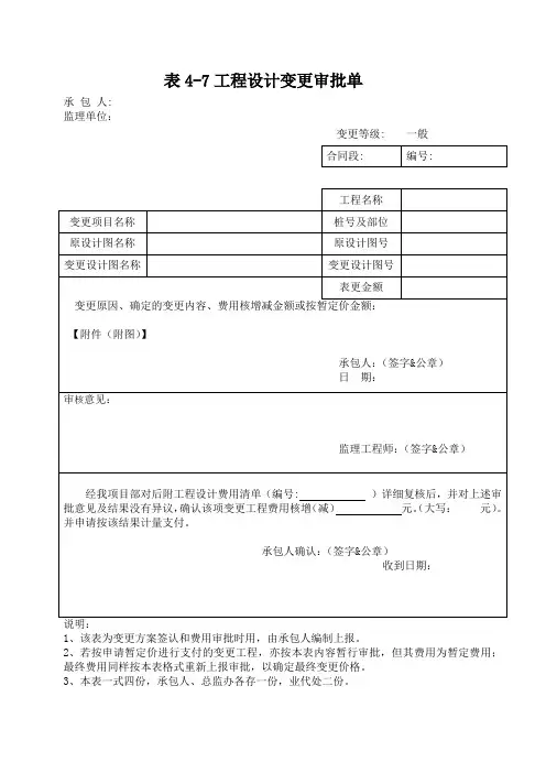 工程设计变更审批单