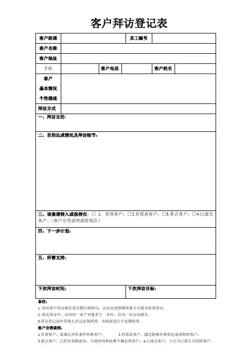 客户拜访登记表