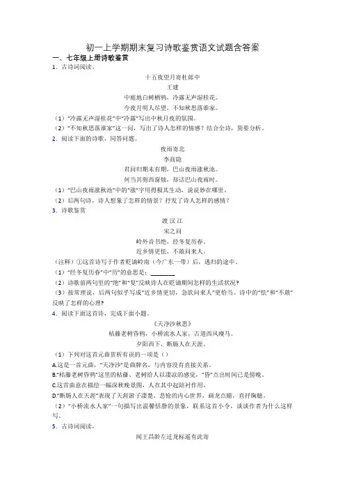 初一上学期期末复习诗歌鉴赏语文试题含答案
