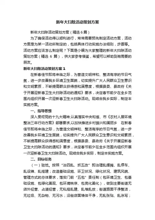 新年大扫除活动策划方案（精选6篇）