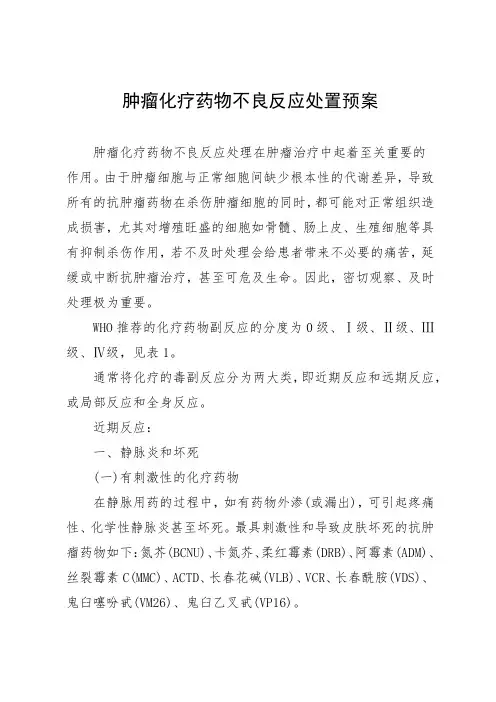 肿瘤化疗药物不良反应处置预案