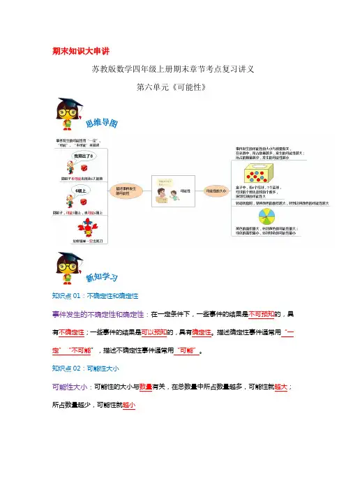 2023-2024年小学数学四年级上册期末考点复习 第六单元《可能性》(苏教版含解析)