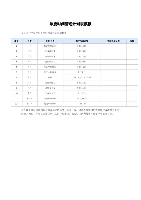 年度时间管理计划表
