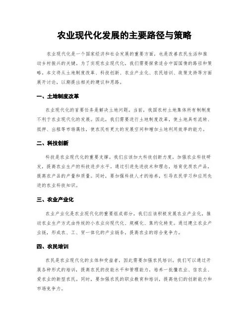 农业现代化发展的主要路径与策略