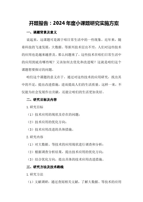 开题报告：2024年度小课题研究实施方案