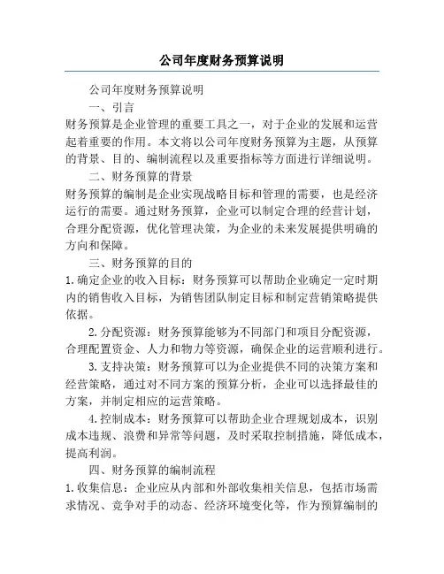 公司年度财务预算说明