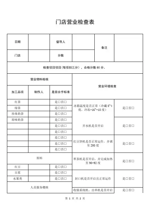 门店营业检查表