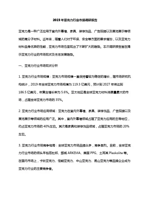 2023年亚克力行业市场调研报告