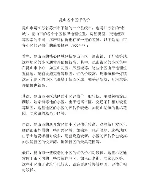 昆山各小区评估价