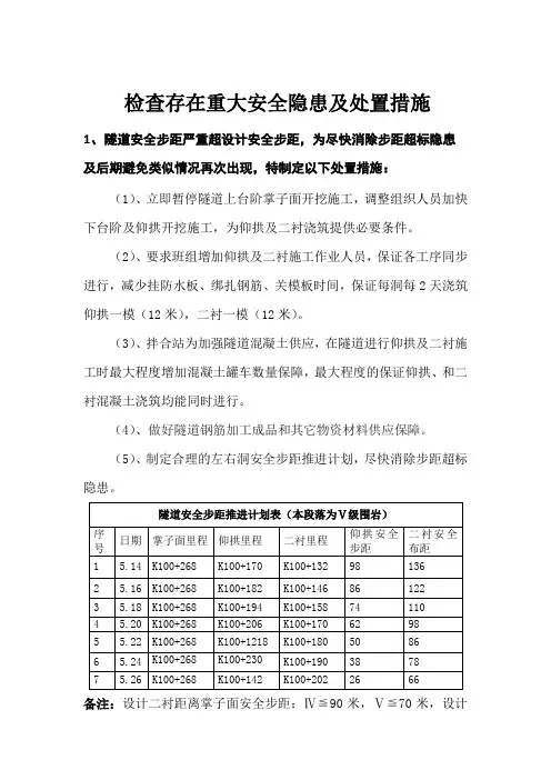 隧道重大安全隐患及处置措施