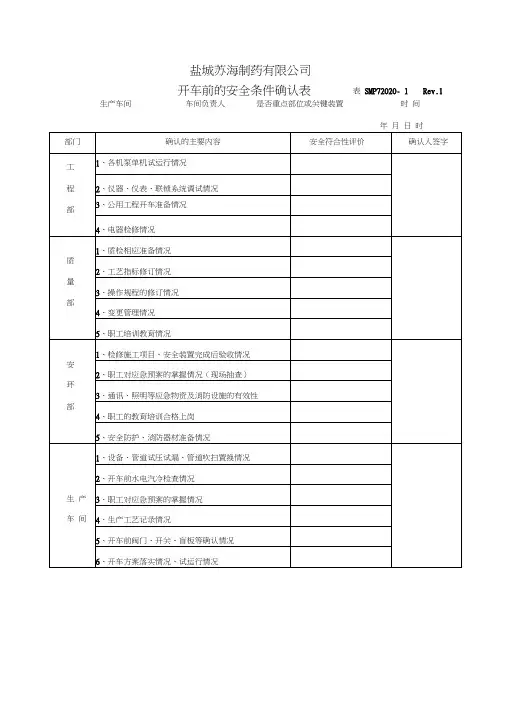 开车安全条件确认表
