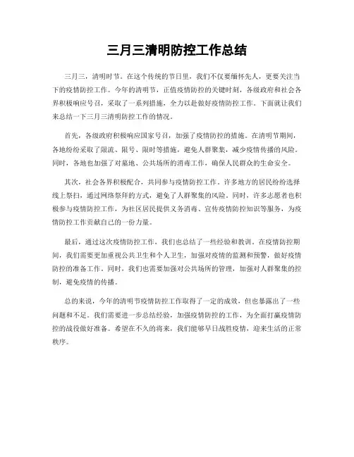 三月三清明防控工作总结