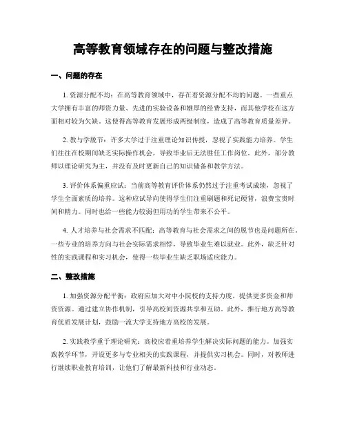 高等教育领域存在的问题与整改措施