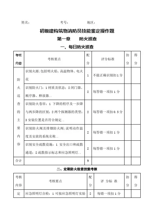 新初级建构筑物消防员技能鉴定操作题