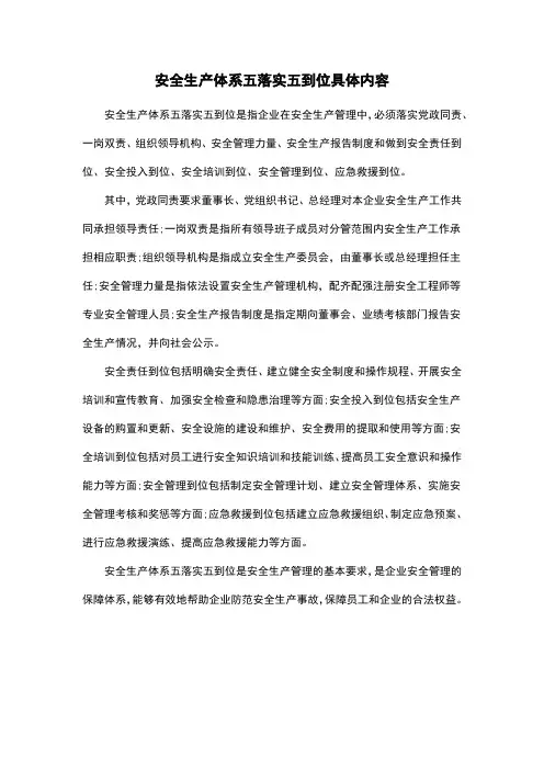 安全生产体系五落实五到位具体内容