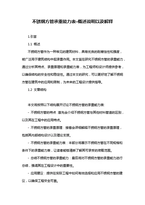 不锈钢方管承重能力表-概述说明以及解释