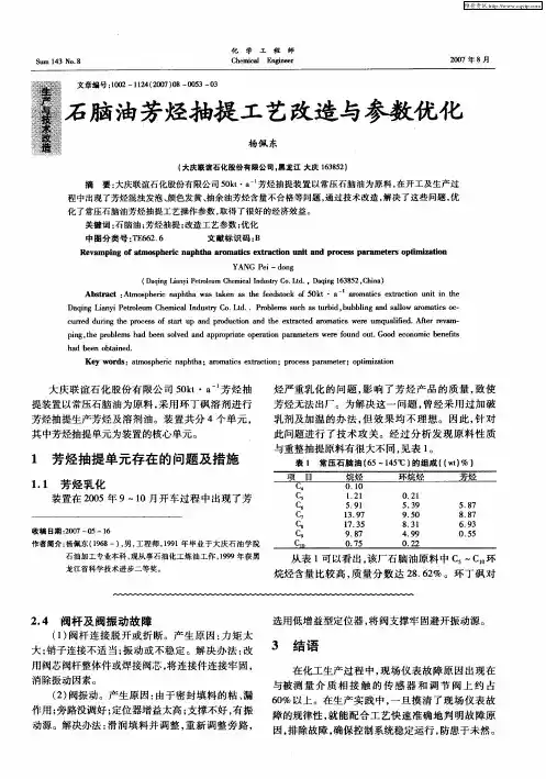 石脑油芳烃抽提工艺改造与参数优化